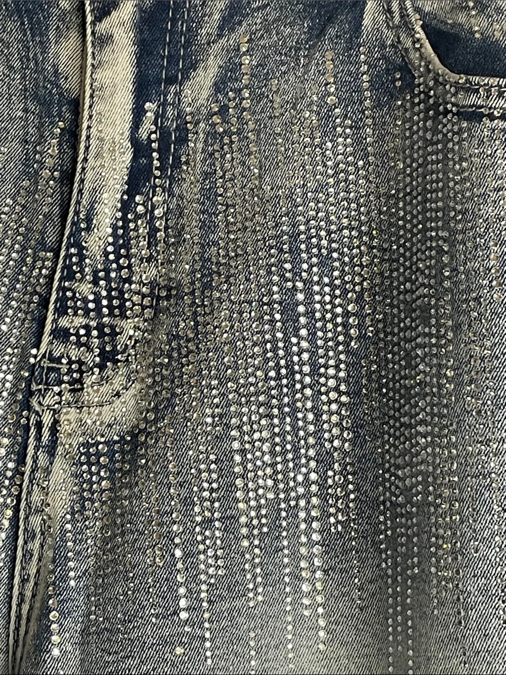 American Bazi Light Blue Washed Flare Jeans with Silver Sparkle
